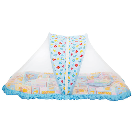 Mee Mee Baby Mattress Set with Mosquito Net, Zip Closure & Neck Pillow, GreenA