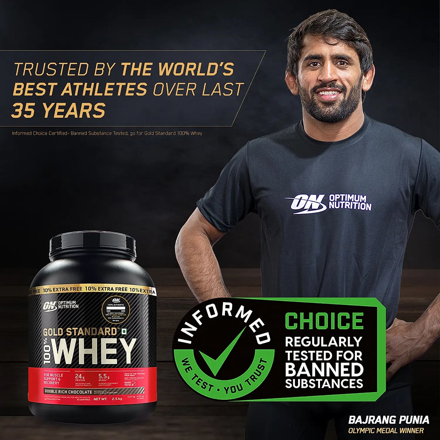 Optimum Nutrition (ON) Gold Standard 100% Whey Protein Powder - 5.5 lbs (2.5Kg)