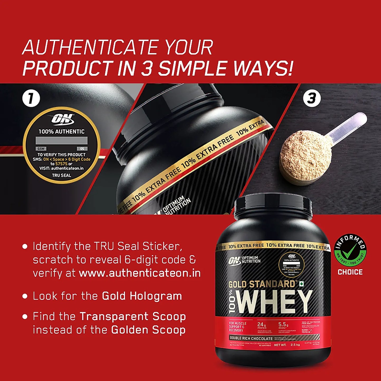 Optimum Nutrition (ON) Gold Standard 100% Whey Protein Powder - 5.5 lbs (2.5Kg)
