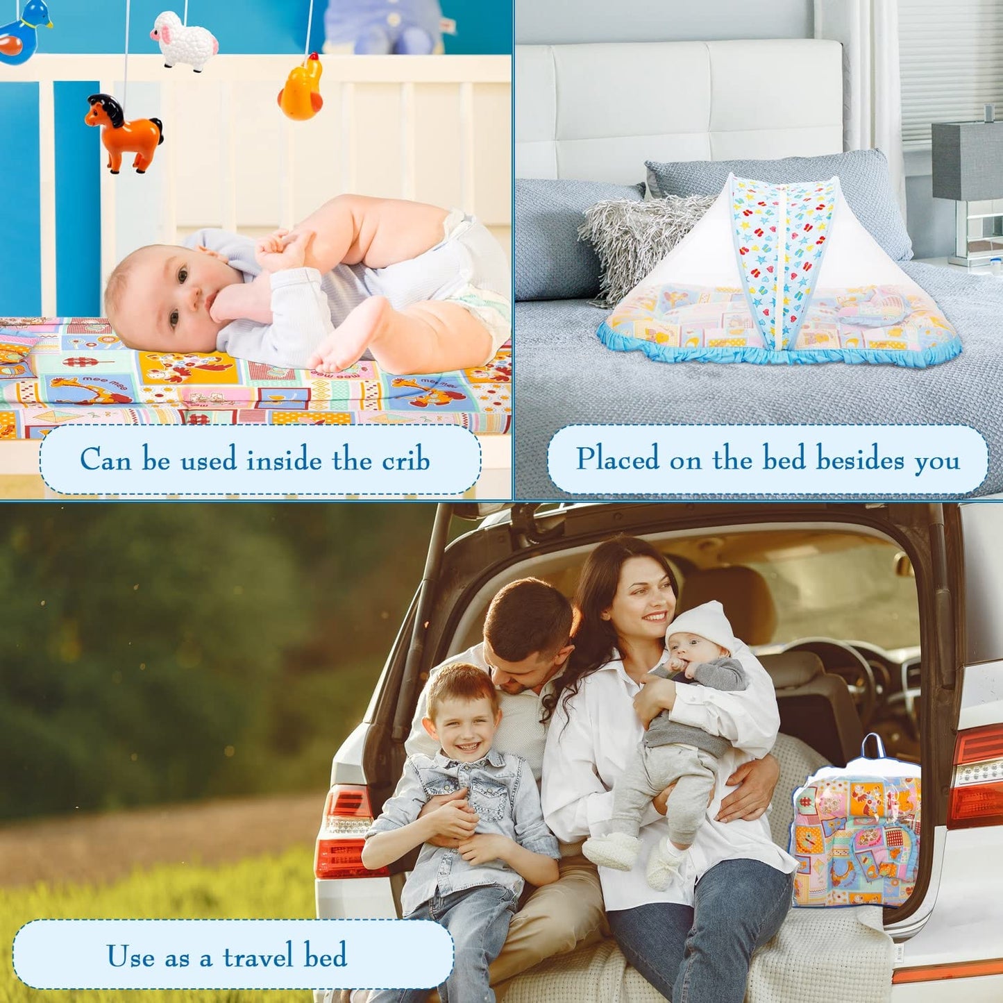 Mee Mee Baby Mattress Set with Mosquito Net, Zip Closure & Neck Pillow, GreenA