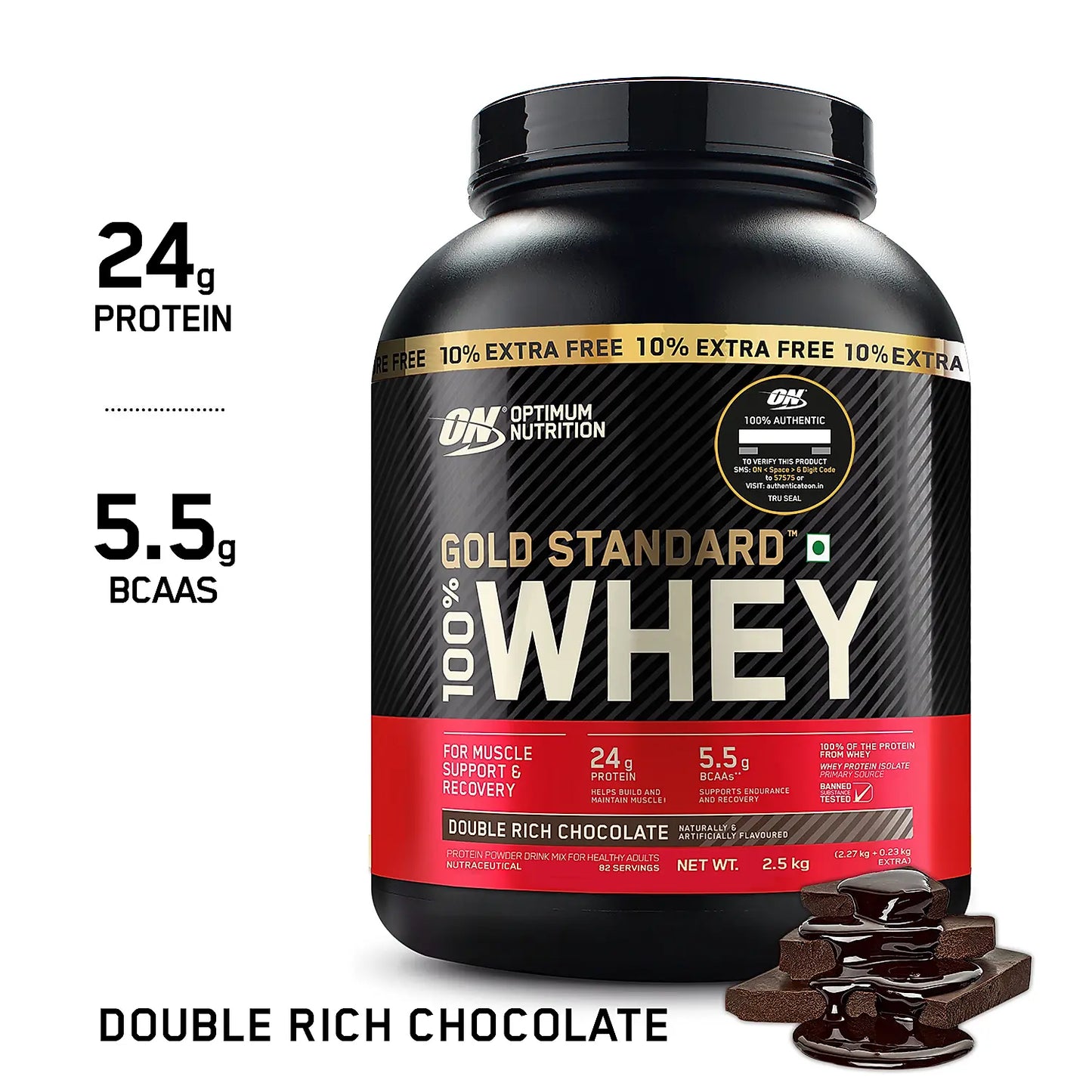 Optimum Nutrition (ON) Gold Standard 100% Whey Protein Powder - 5.5 lbs (2.5Kg)