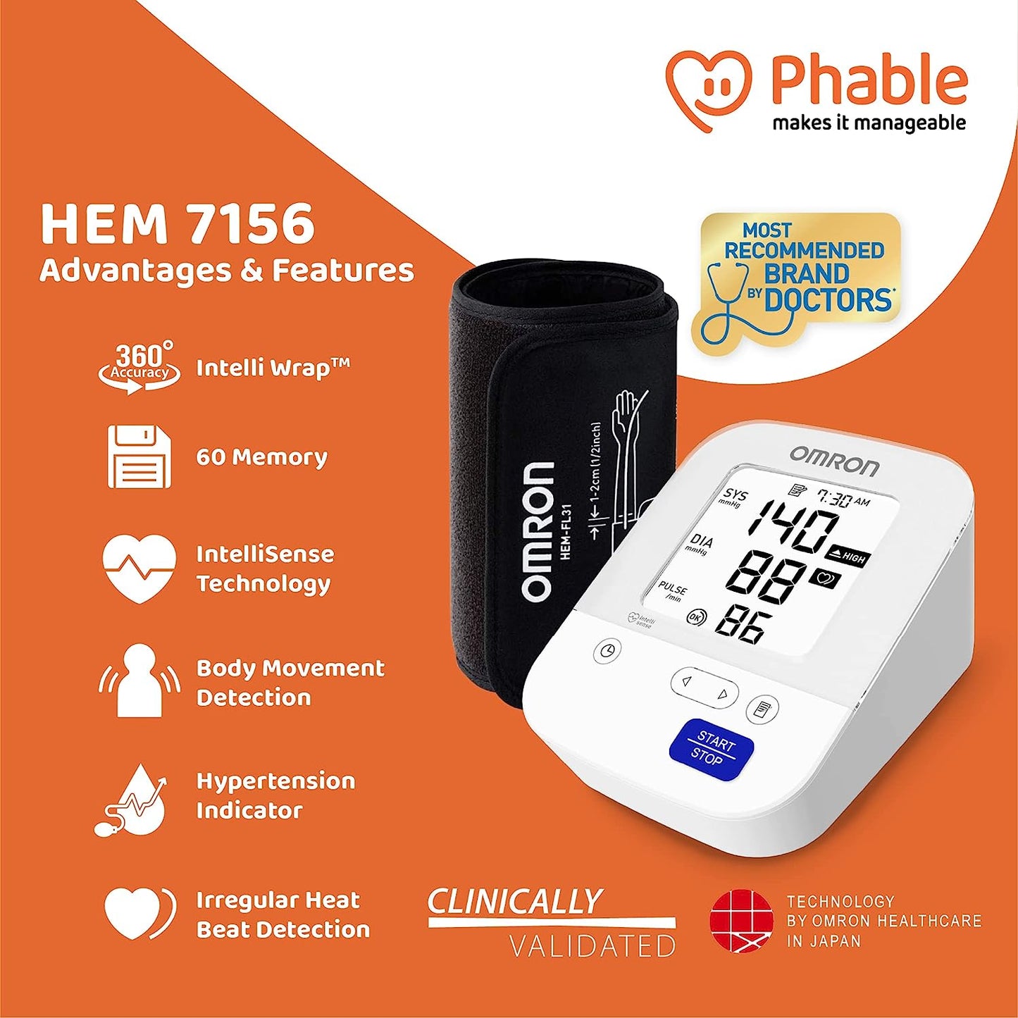 Automatic Blood Pressure Monitor HEM-7156 (Without Adapter)