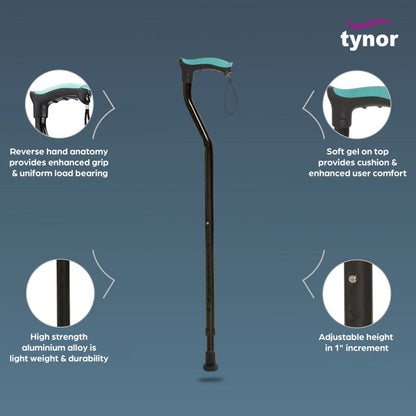 Tynor Walking Stick, Soft Top Handle, Universal Size