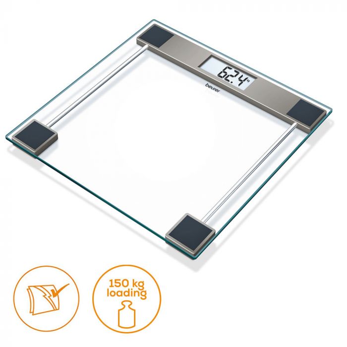 BEURER GS 11 GLASS BATHROOM WEIGHT SCALE WITH TRANSPARENT LCD DIGITAL SCALE GLASS